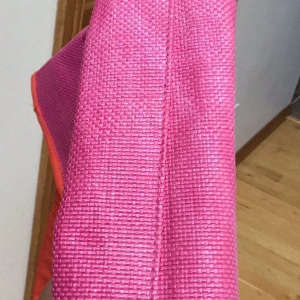 PINK and orange tote bag with blue tropical interior